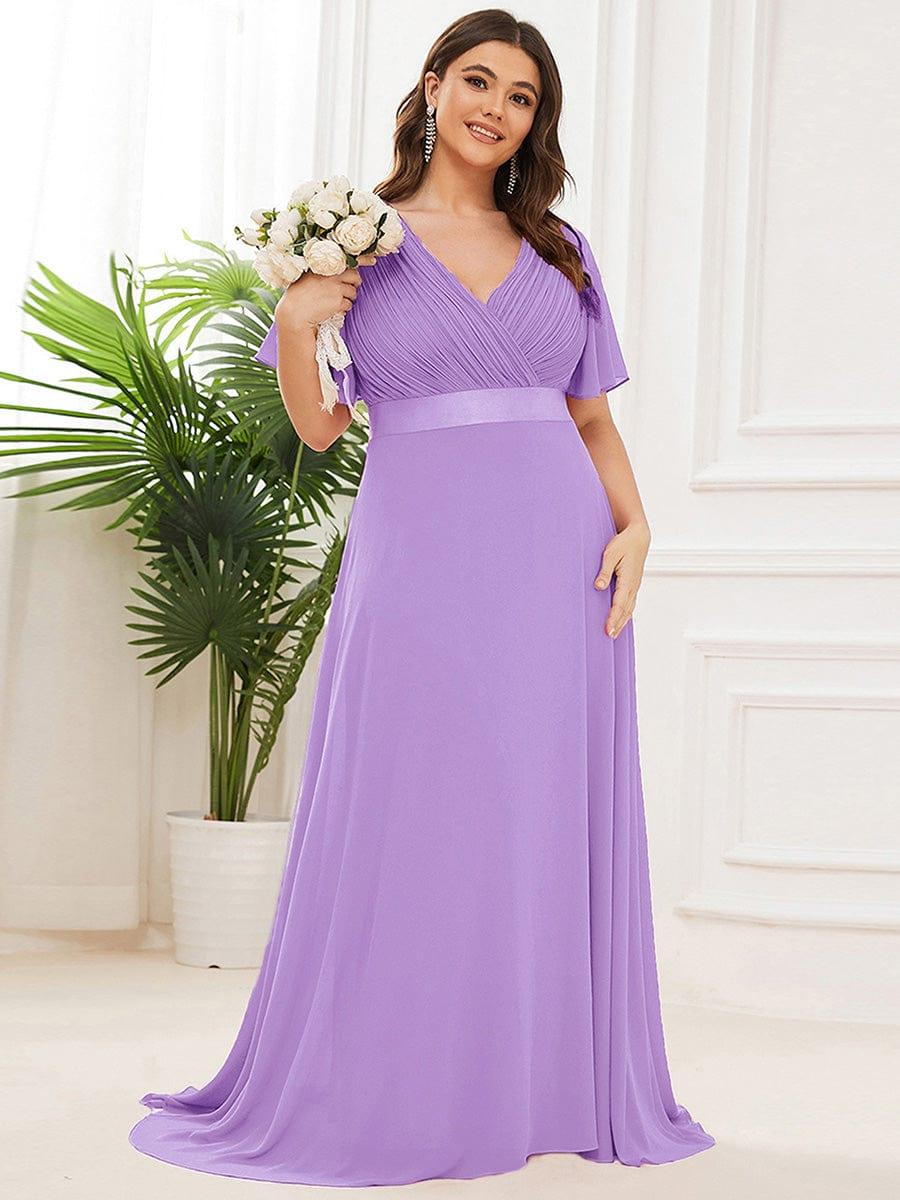 MONICA | Vestito taglie forti, taglio impero lungo e maniche corte con volant
