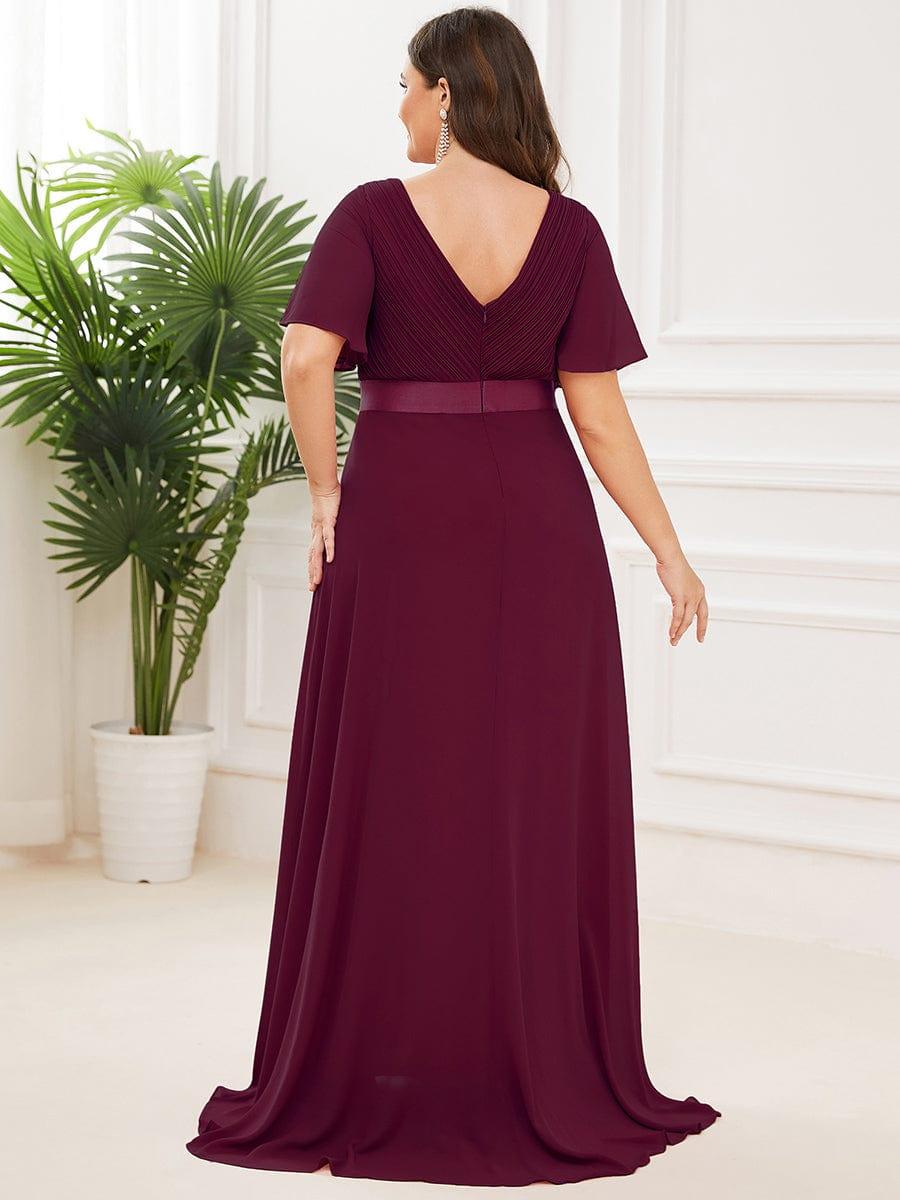 MONICA | Vestito taglie forti, taglio impero lungo e maniche corte con volant