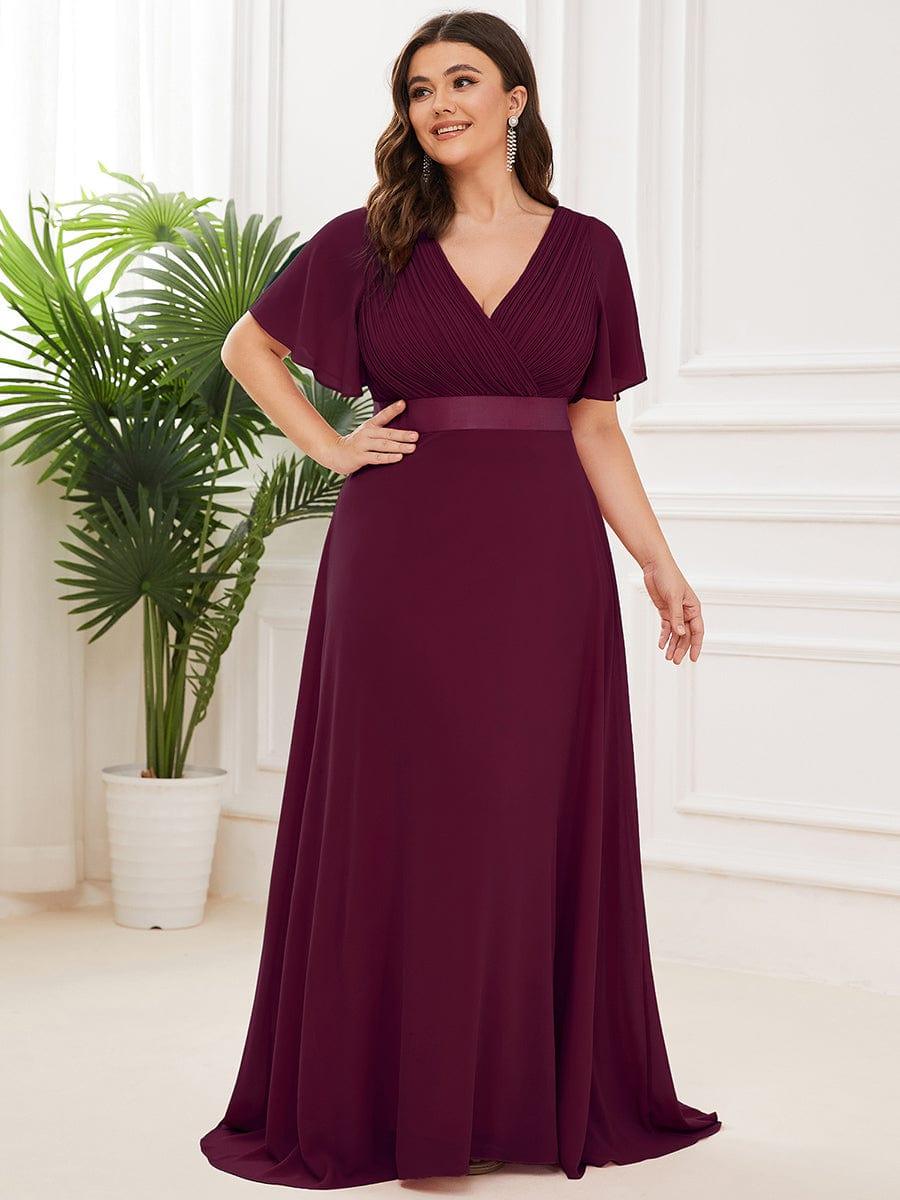 MONICA | Vestito taglie forti, taglio impero lungo e maniche corte con volant