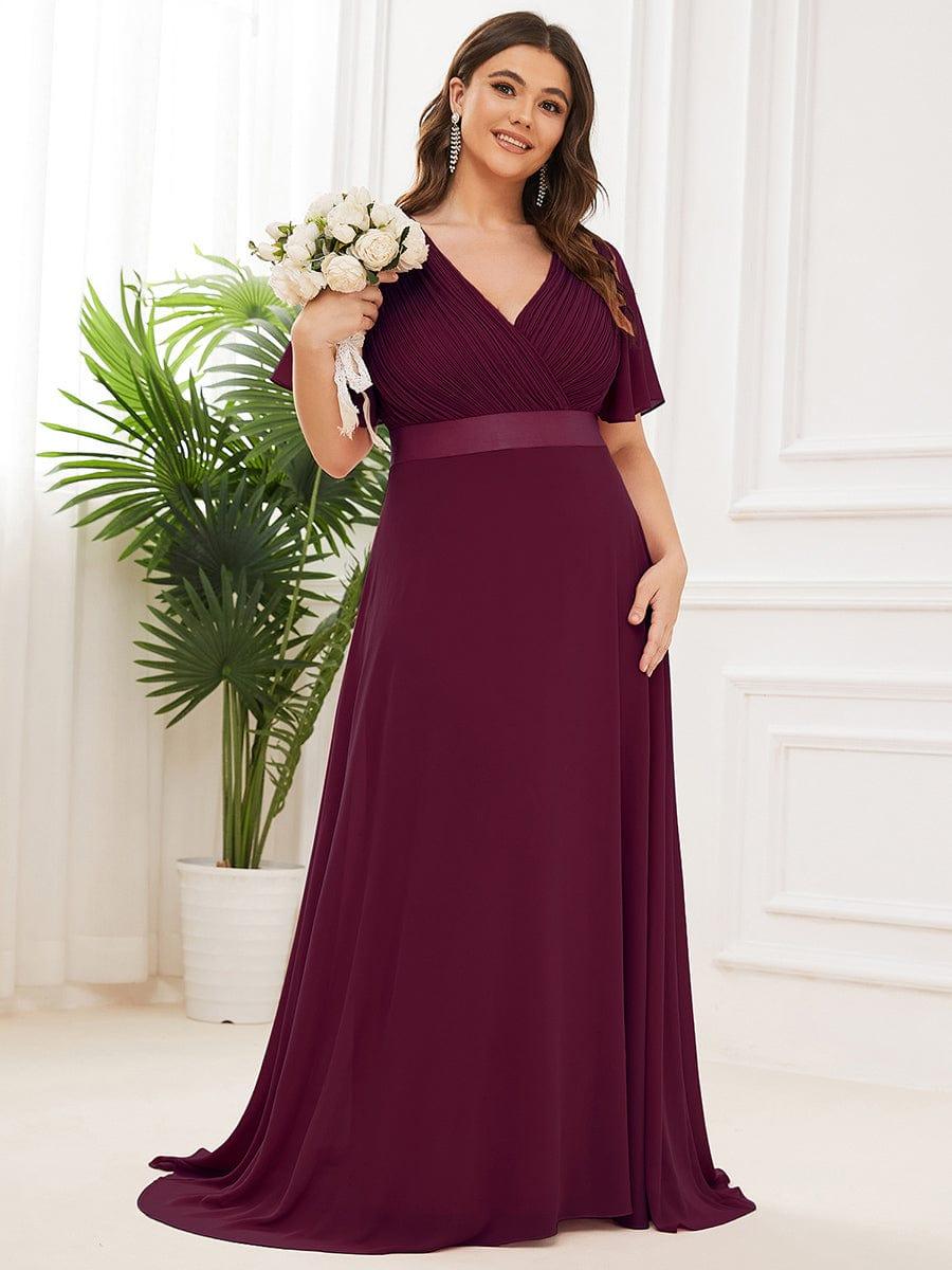 MONICA | Vestito taglie forti, taglio impero lungo e maniche corte con volant