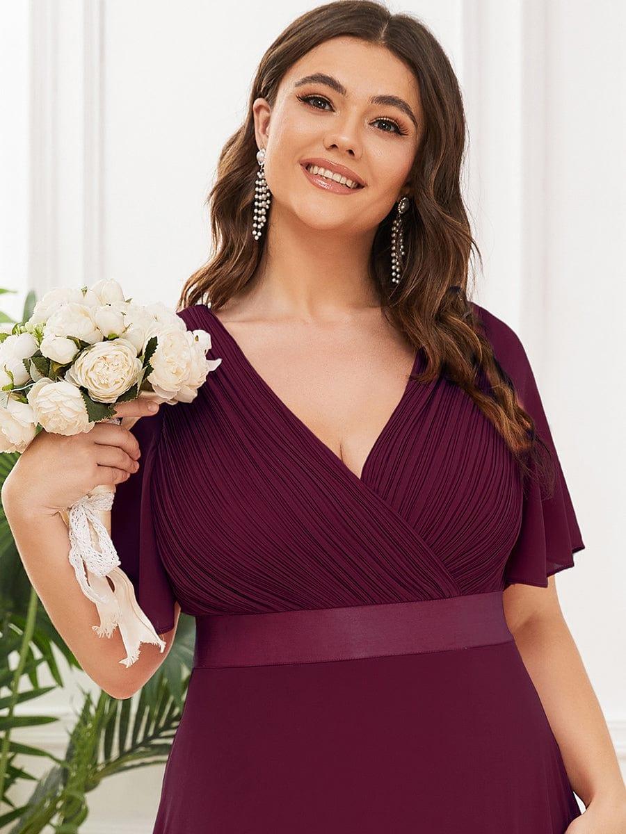 MONICA | Vestito taglie forti, taglio impero lungo e maniche corte con volant