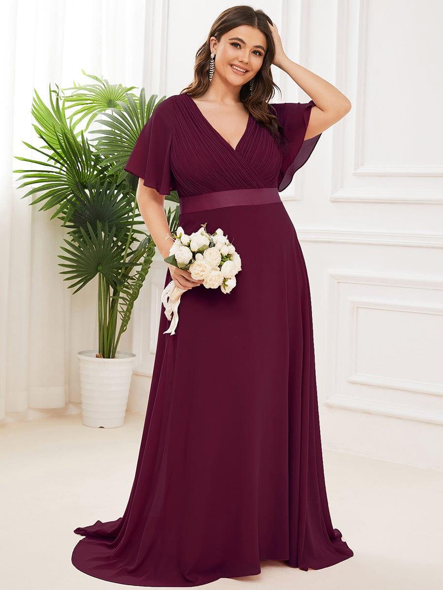 MONICA | Vestito taglie forti, taglio impero lungo e maniche corte con volant