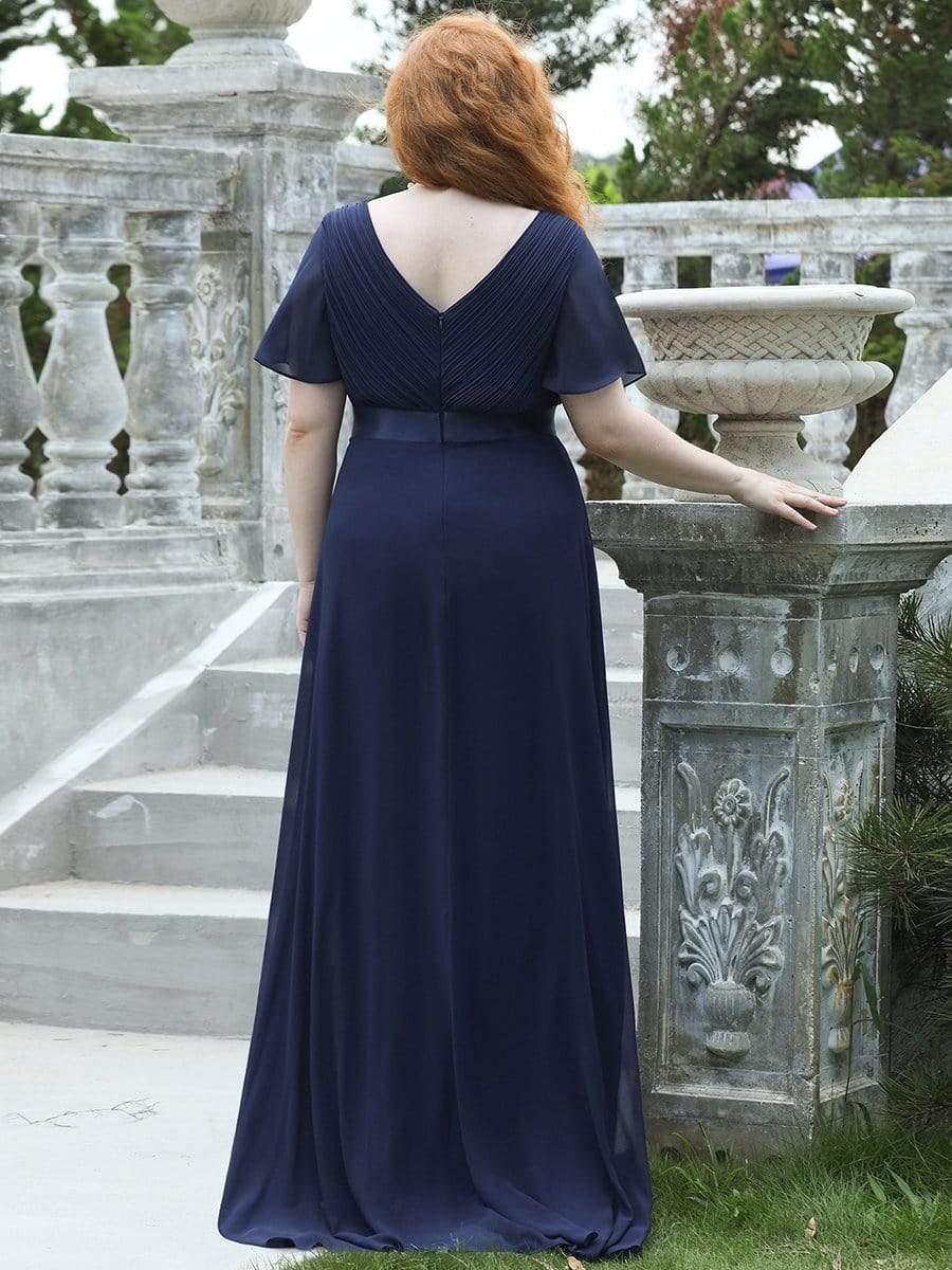 MONICA | Vestito taglie forti, taglio impero lungo e maniche corte con volant