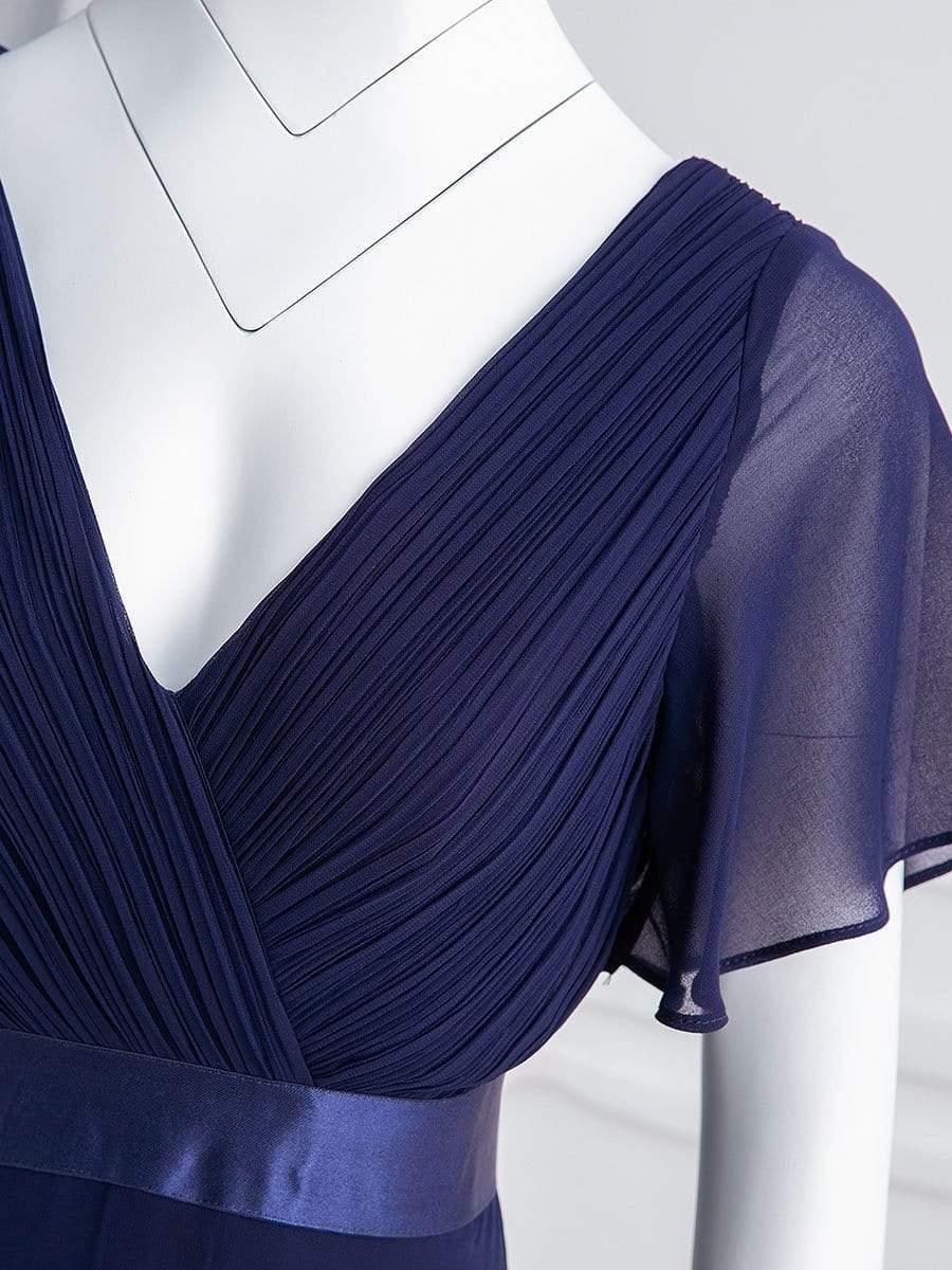 MONICA | Vestito taglie forti, taglio impero lungo e maniche corte con volant