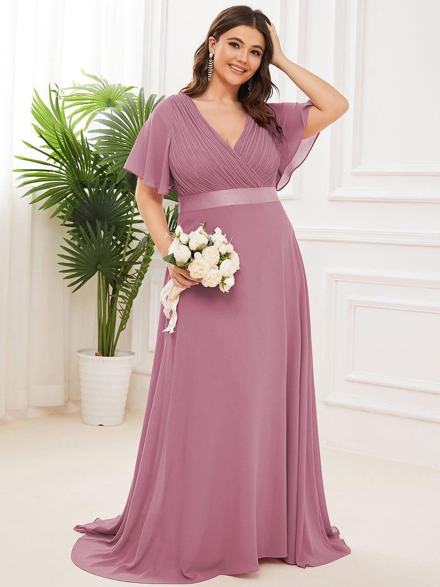 MONICA | Vestito taglie forti, taglio impero lungo e maniche corte con volant