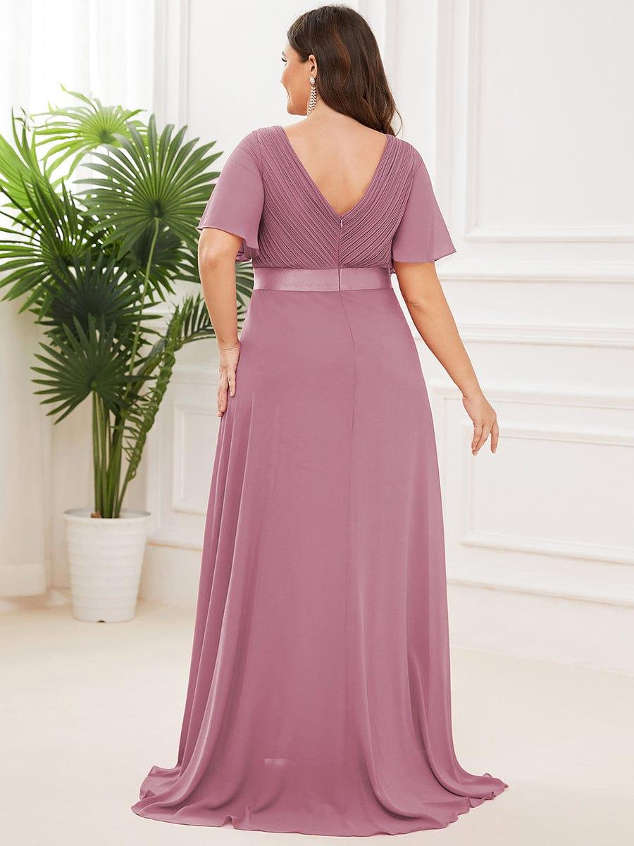 MONICA | Vestito taglie forti, taglio impero lungo e maniche corte con volant