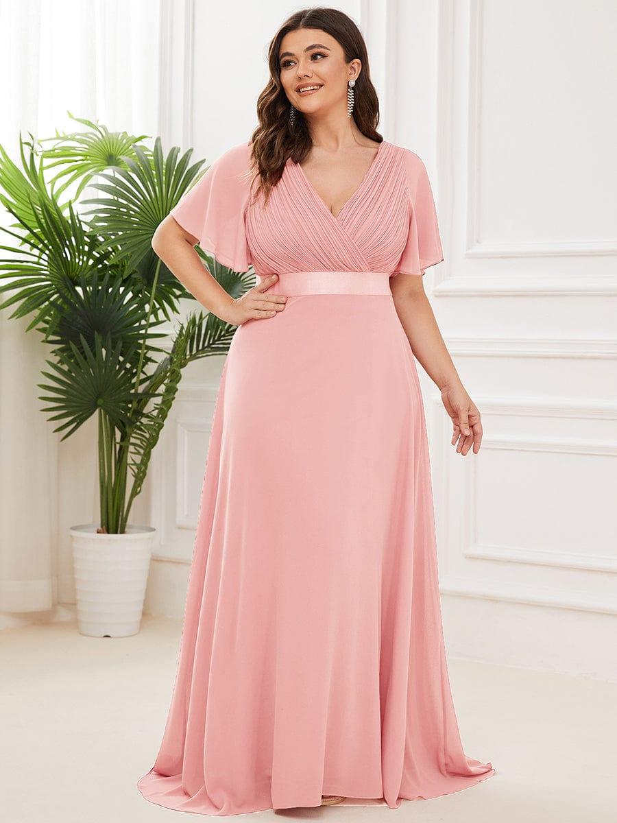 MONICA | Vestito taglie forti, taglio impero lungo e maniche corte con volant