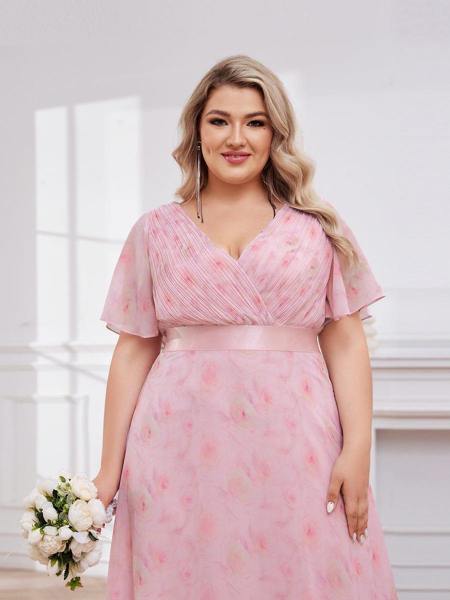 MONICA | Vestito taglie forti, taglio impero lungo e maniche corte con volant