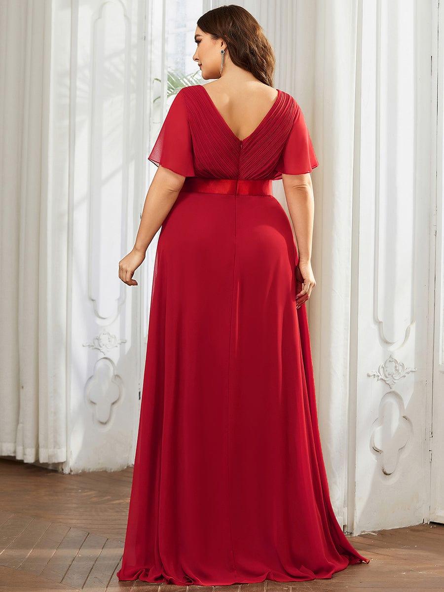 MONICA | Vestito taglie forti, taglio impero lungo e maniche corte con volant