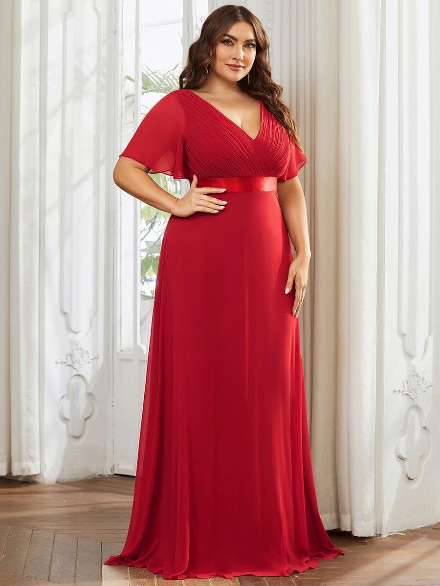 MONICA | Vestito taglie forti, taglio impero lungo e maniche corte con volant