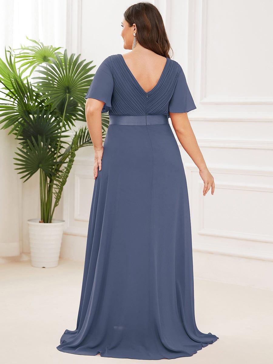 MONICA | Vestito taglie forti, taglio impero lungo e maniche corte con volant