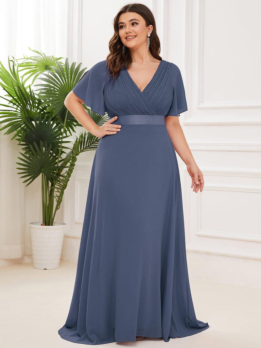 MONICA | Vestito taglie forti, taglio impero lungo e maniche corte con volant