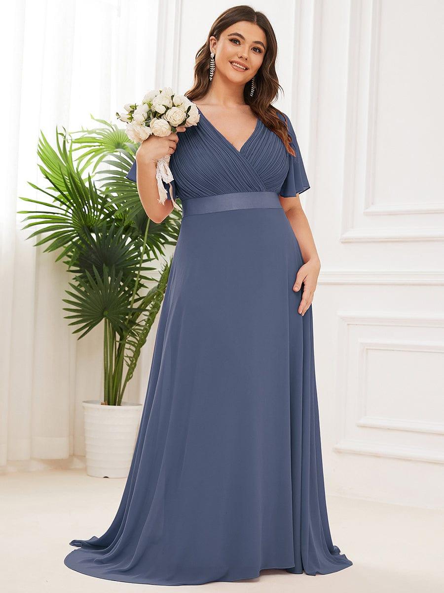 MONICA | Vestito taglie forti, taglio impero lungo e maniche corte con volant
