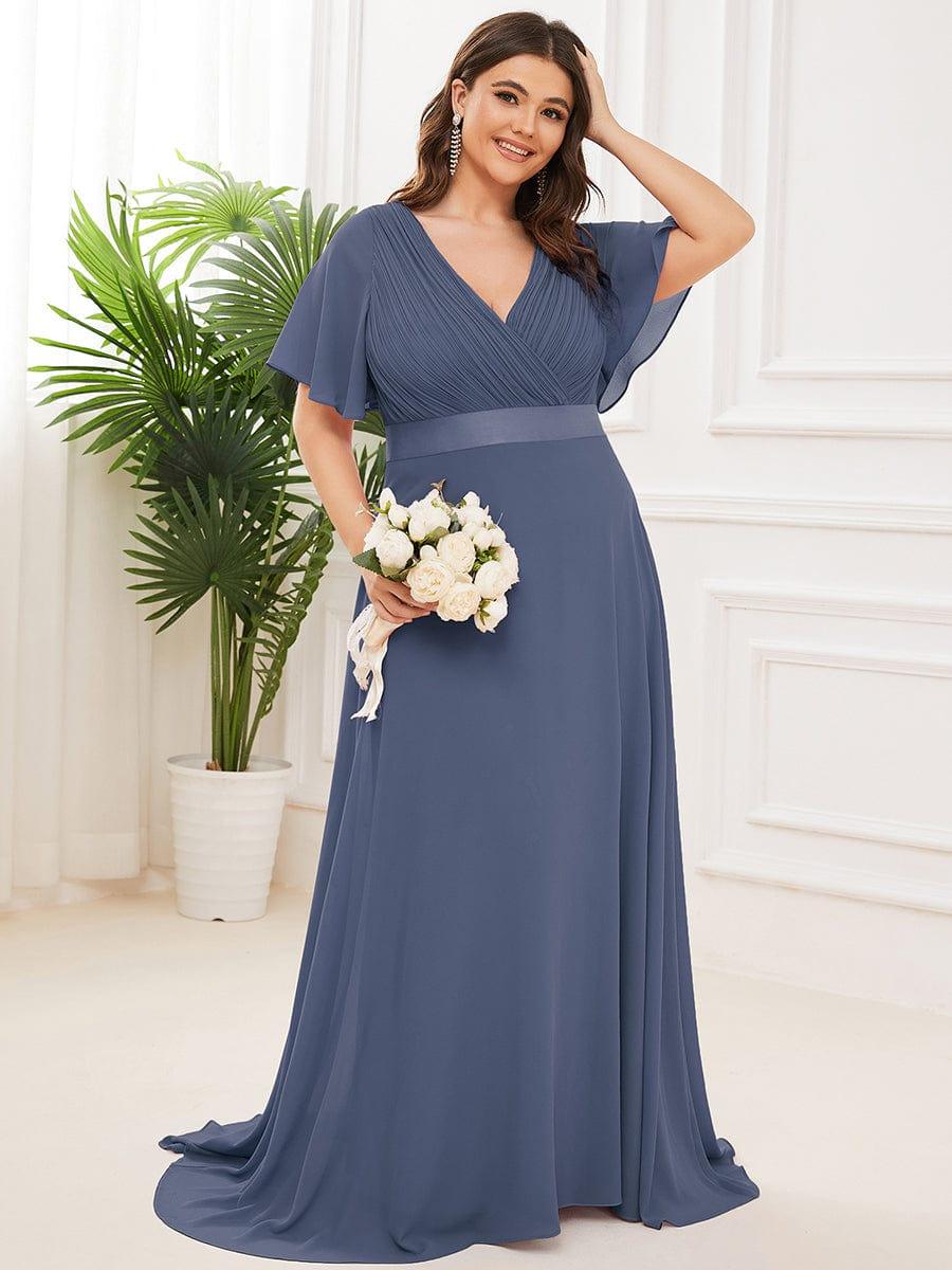 MONICA | Vestito taglie forti, taglio impero lungo e maniche corte con volant
