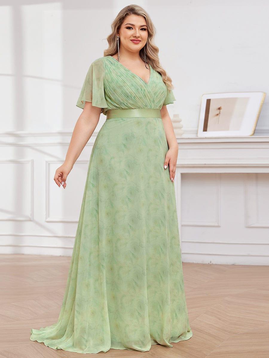 MONICA | Vestito taglie forti, taglio impero lungo e maniche corte con volant