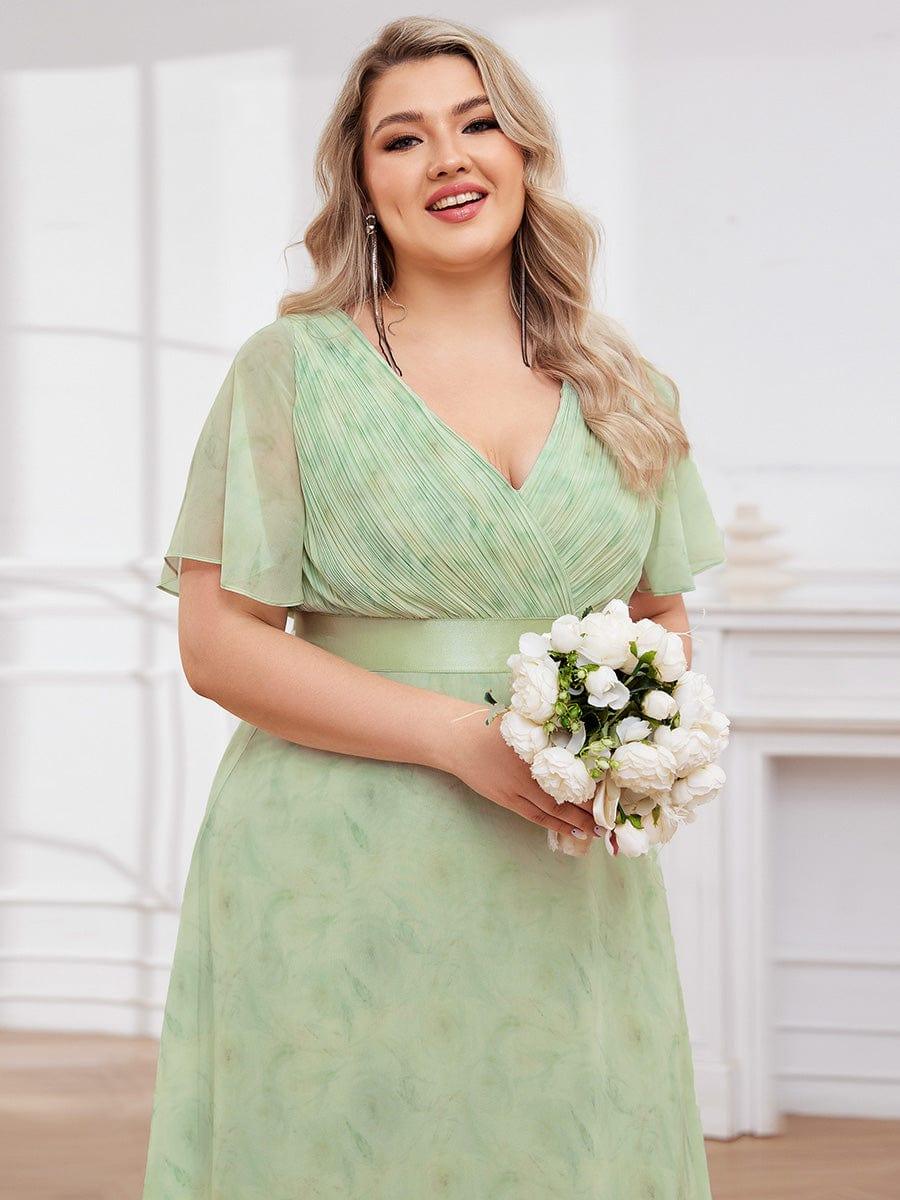 MONICA | Vestito taglie forti, taglio impero lungo e maniche corte con volant