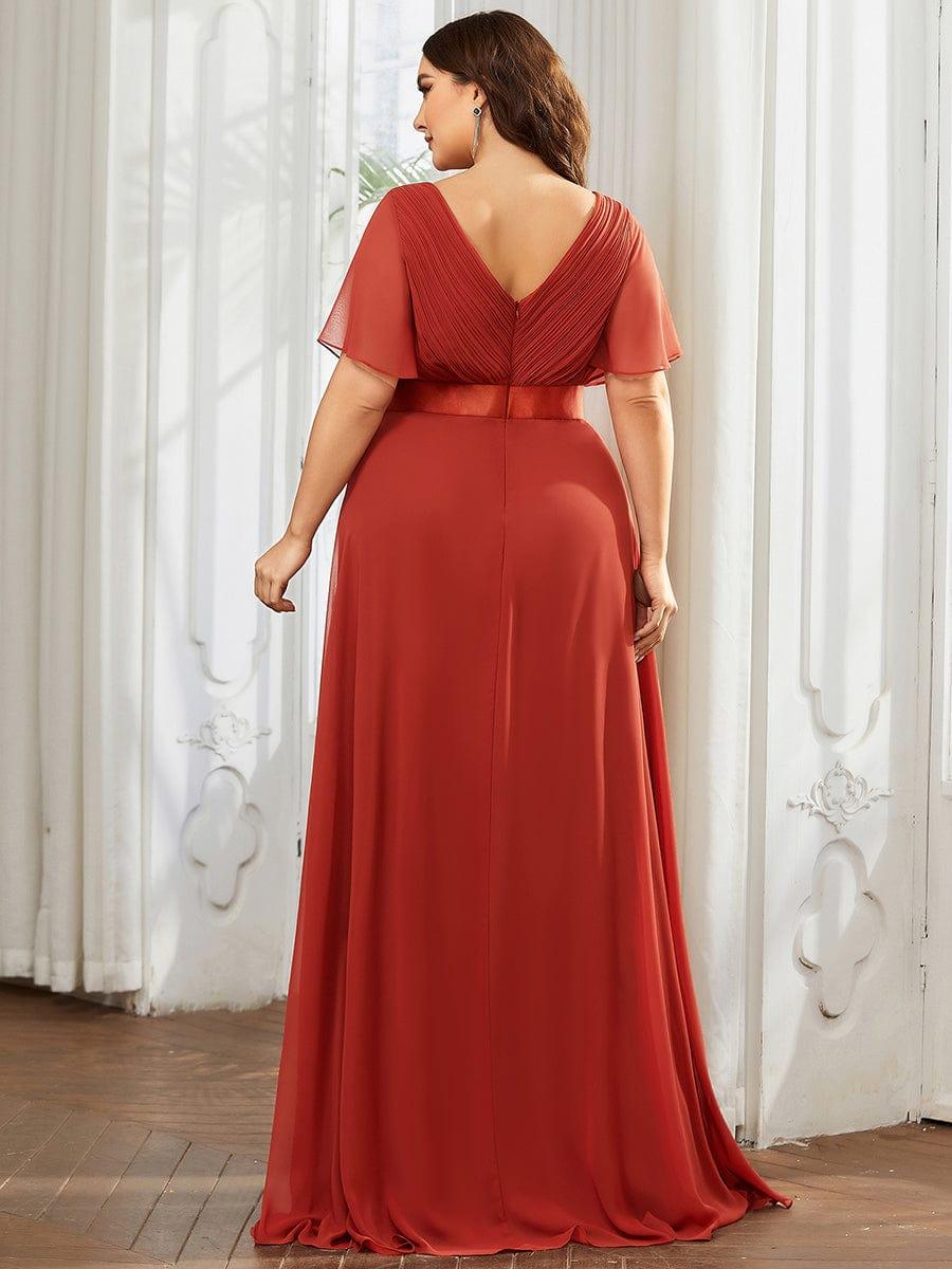 MONICA | Vestito taglie forti, taglio impero lungo e maniche corte con volant
