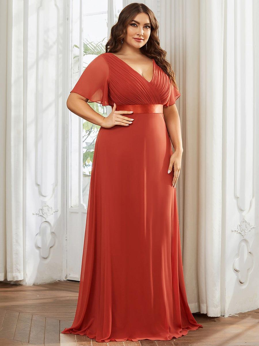 MONICA | Vestito taglie forti, taglio impero lungo e maniche corte con volant