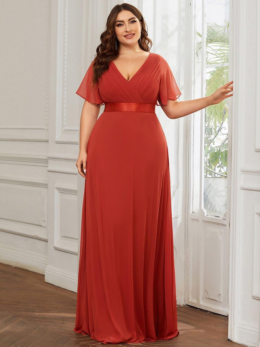 MONICA | Vestito taglie forti, taglio impero lungo e maniche corte con volant