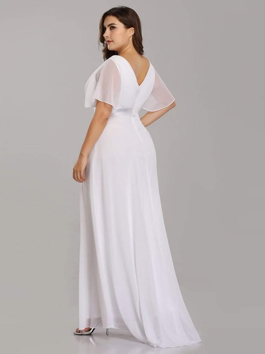 MONICA | Vestito taglie forti, taglio impero lungo e maniche corte con volant