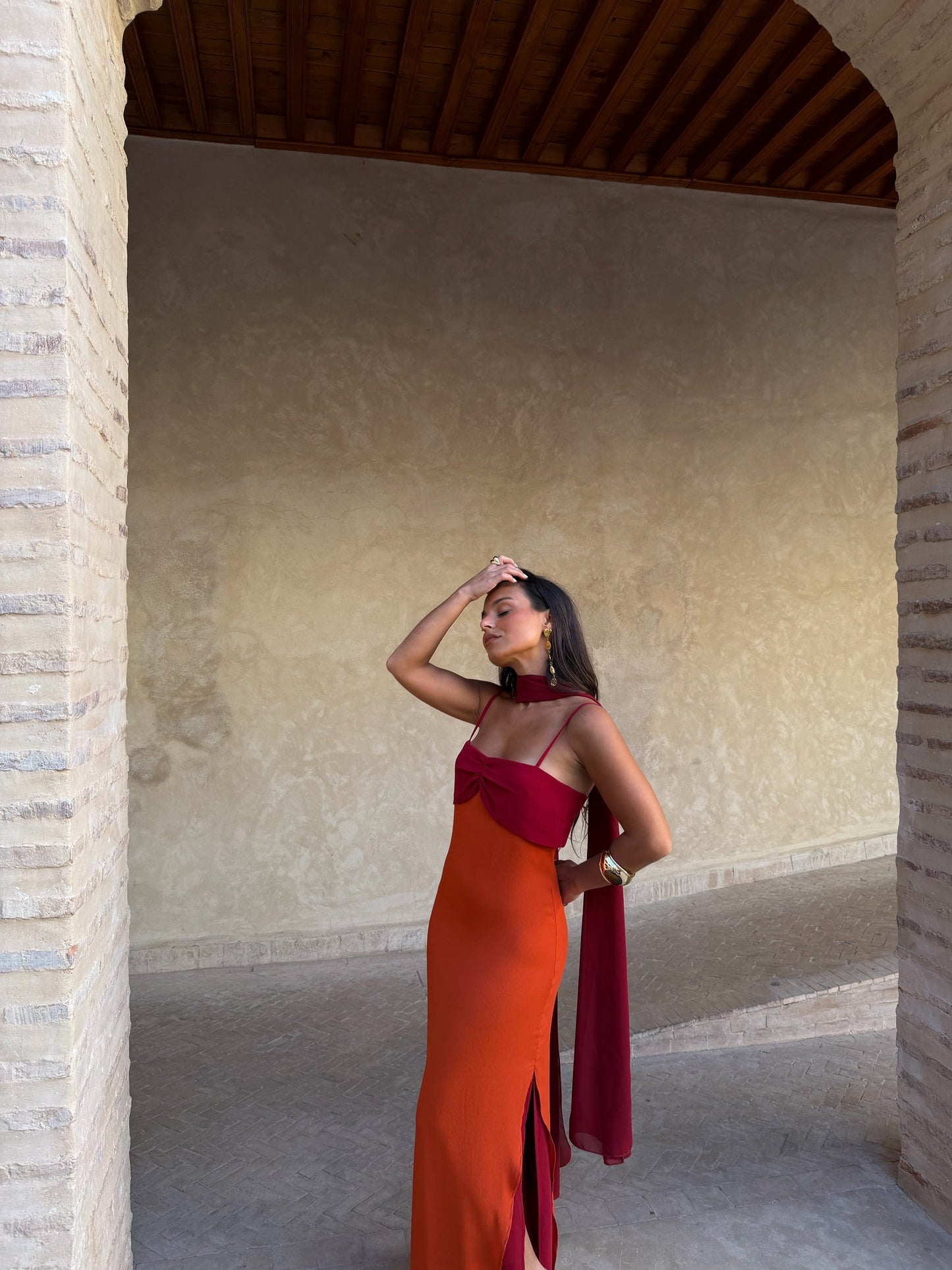 Abito Zahara in arancione e rosso