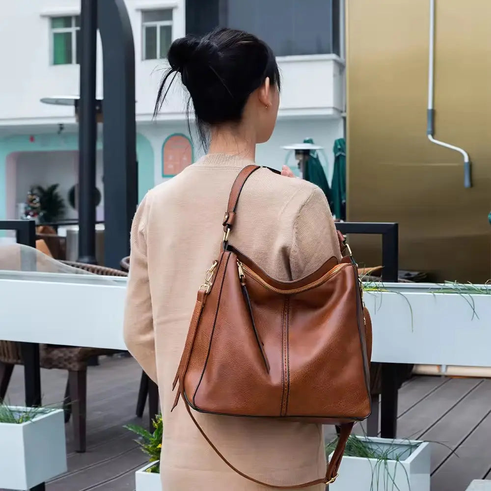 Bolso de mano de lujo de piel estilo hobo antirrobo
