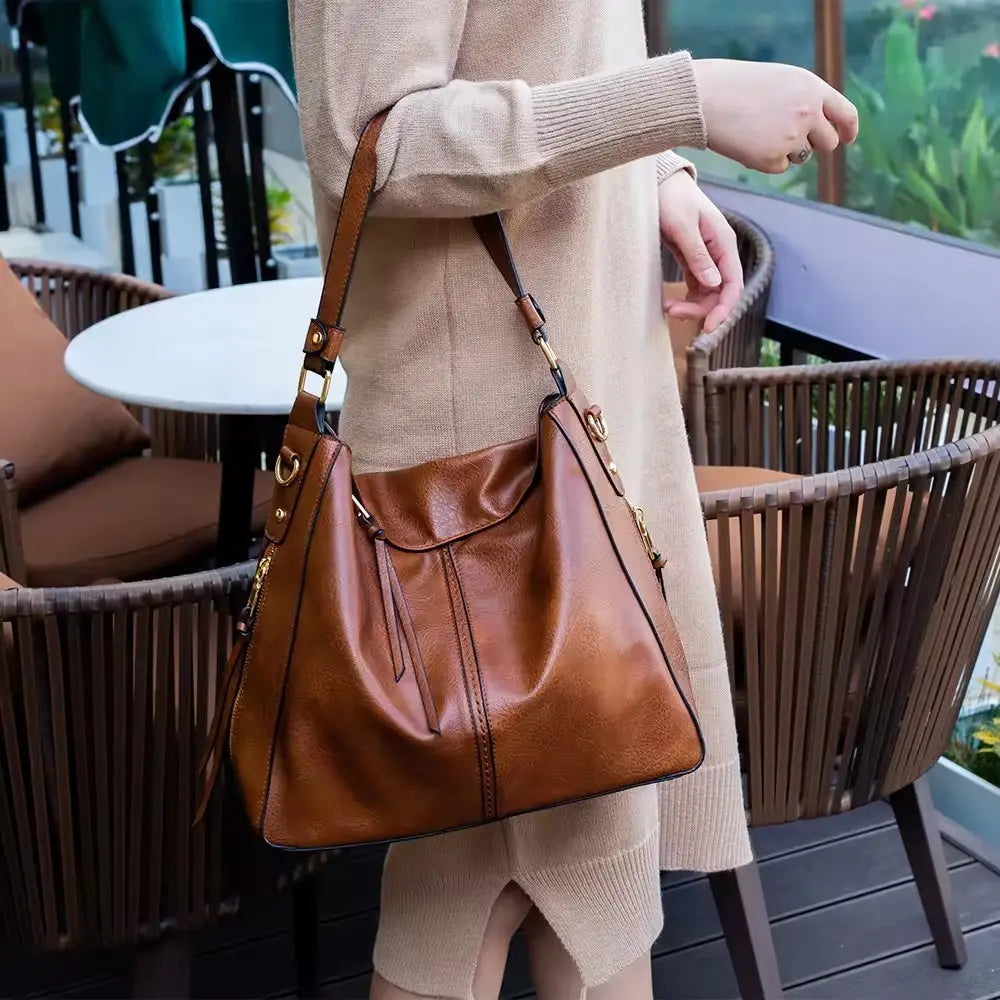 Bolso de mano de lujo de piel estilo hobo antirrobo