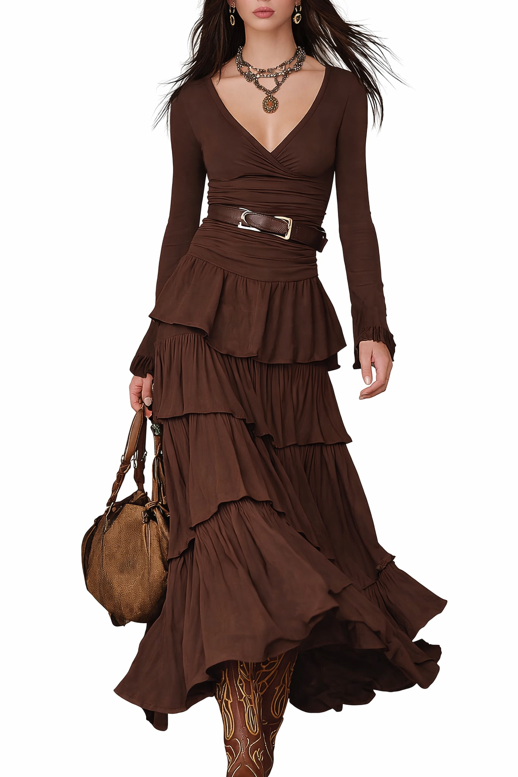 VESTIDO LORETTA CHOCOLATE MIDI