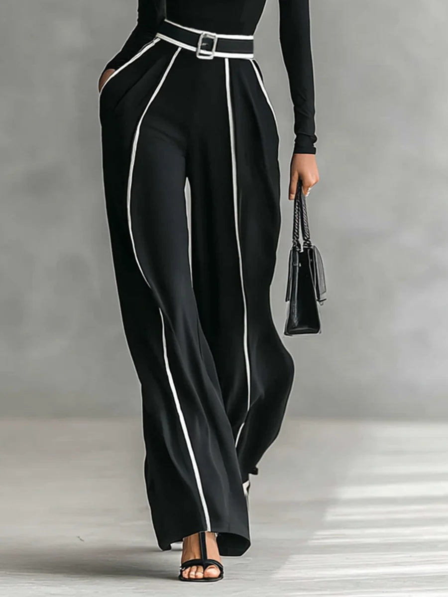 Solana™ - Conjunto de tops de cuello alto con mangas largas y pantalones de pierna ancha con cinturón