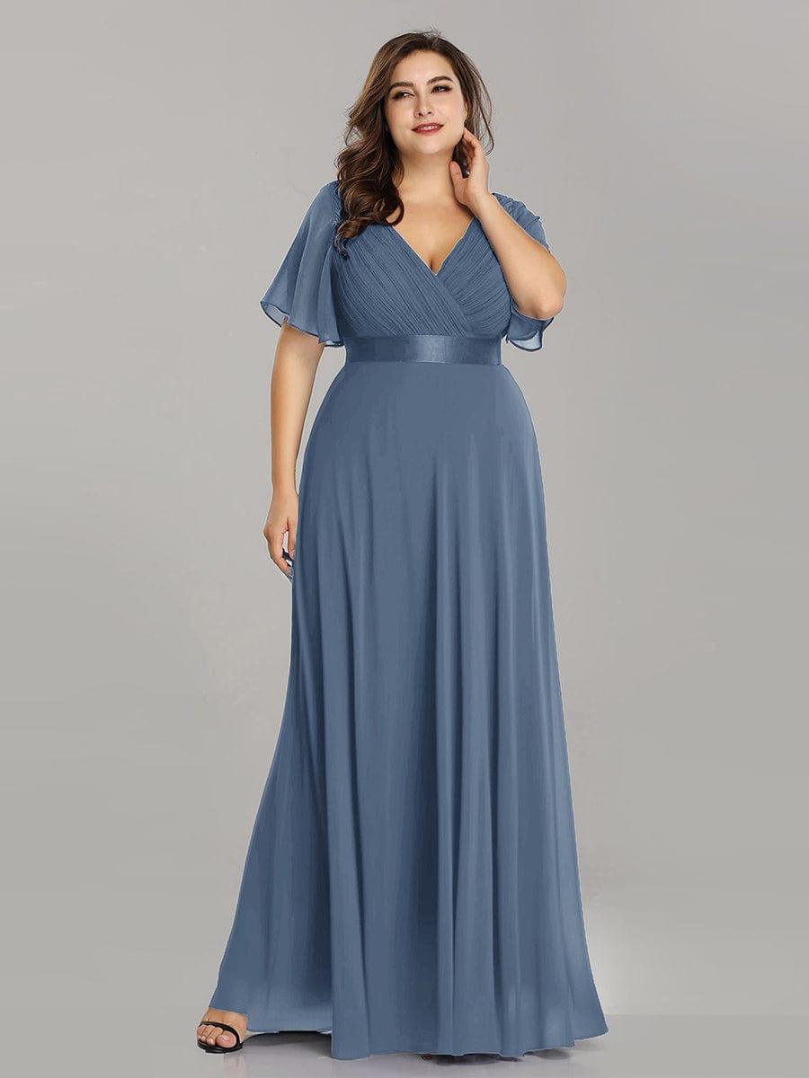 MONICA | Vestito taglie forti, taglio impero lungo e maniche corte con volant