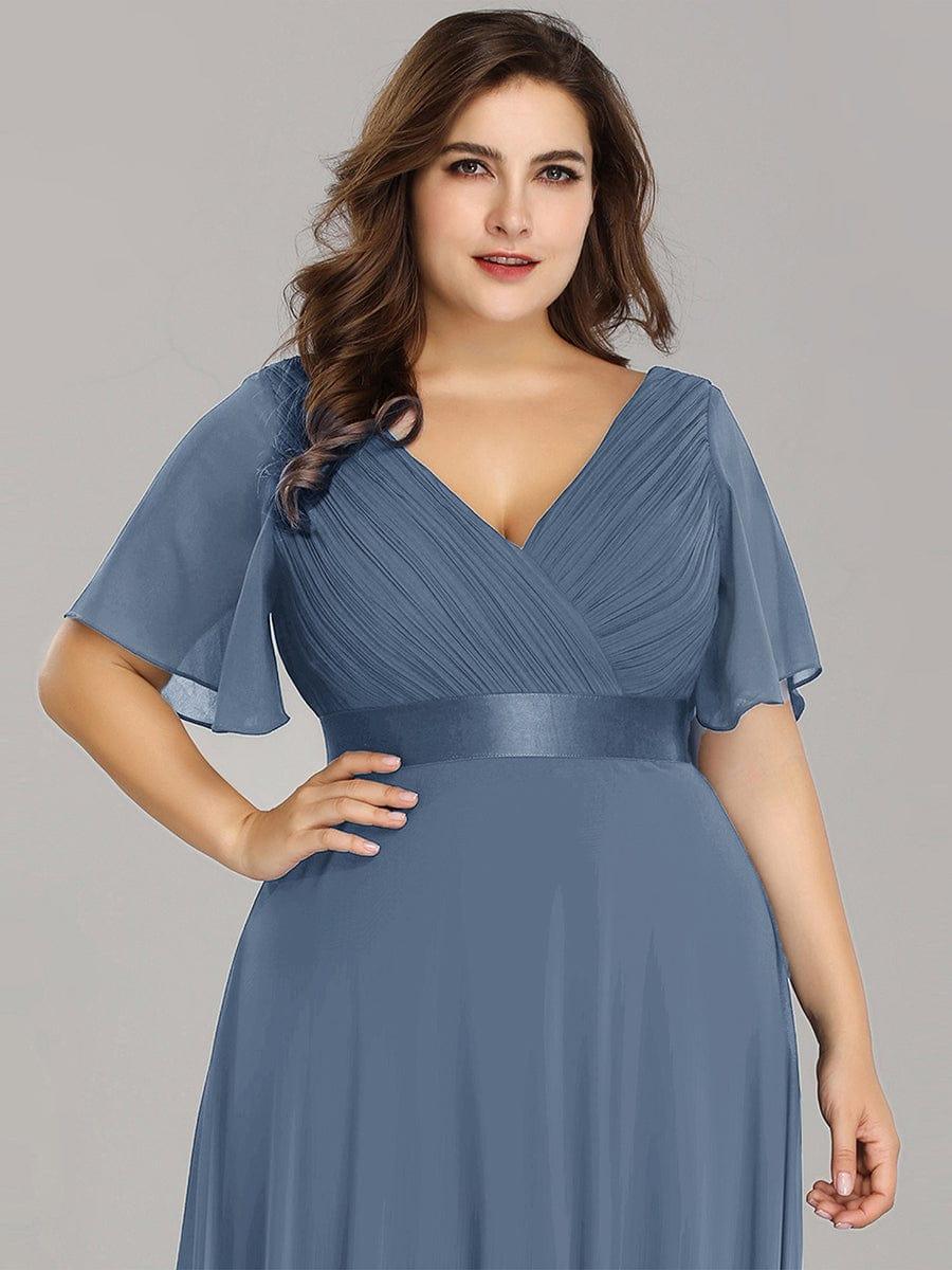 MONICA | Vestito taglie forti, taglio impero lungo e maniche corte con volant
