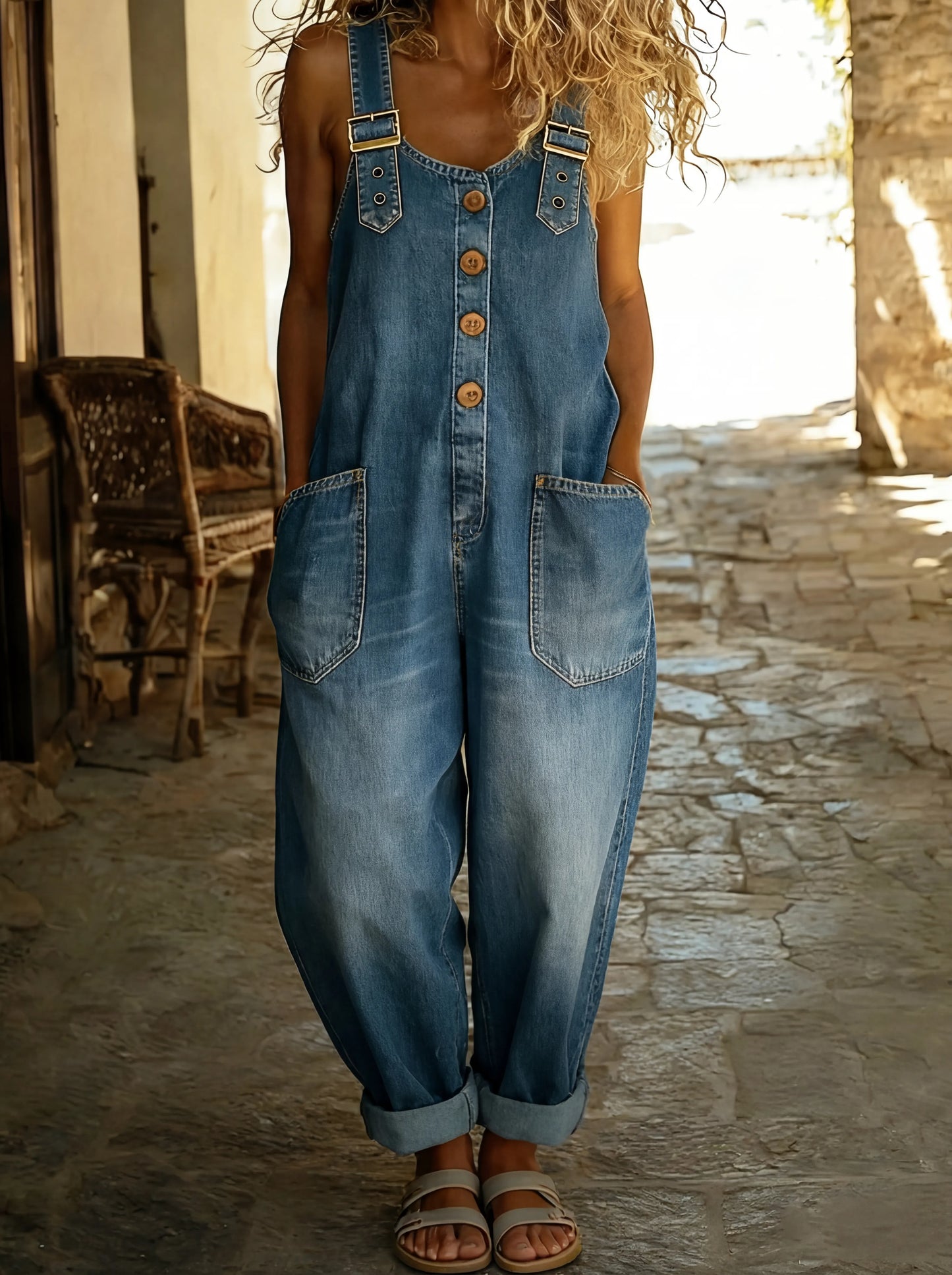 Rocio™ - Mono informal de denim con hebilla ajustable.