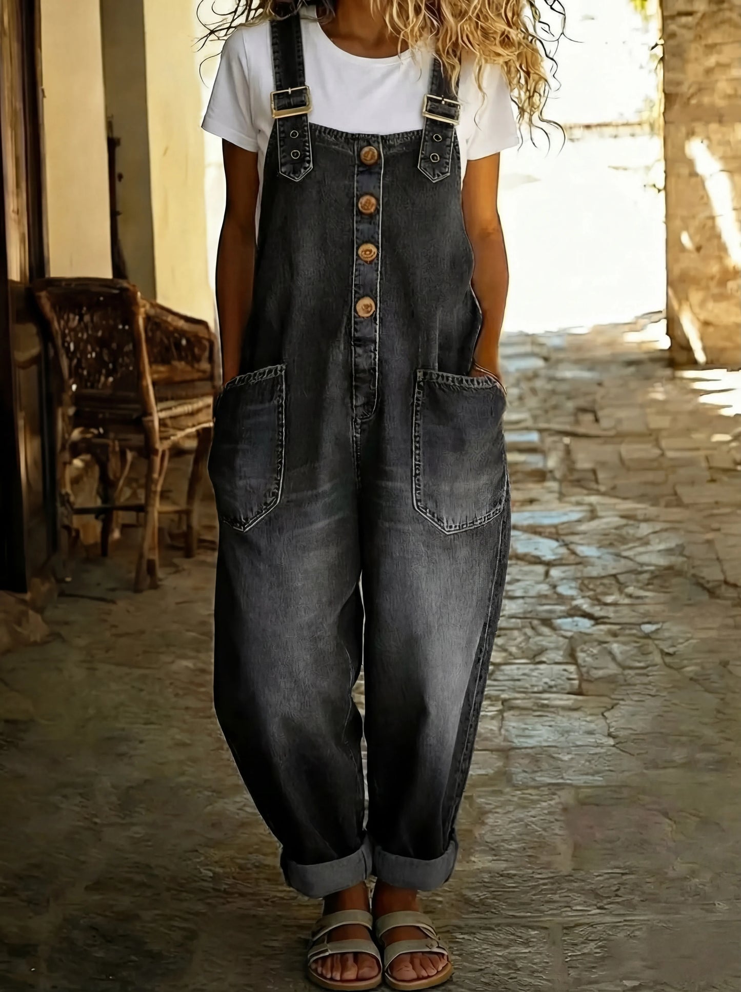 Rocio™ - Mono informal de denim con hebilla ajustable.