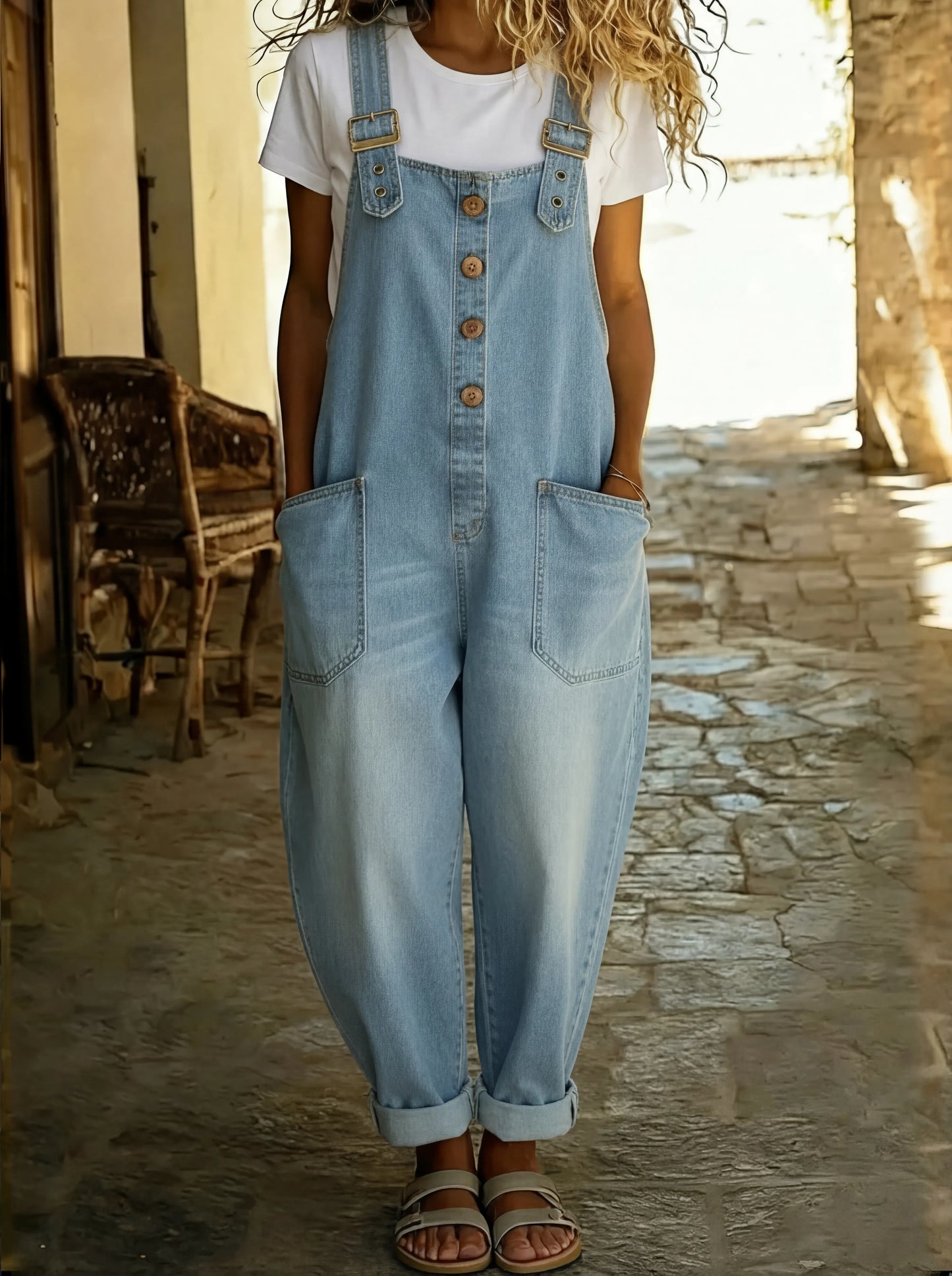 Rocio™ - Mono informal de denim con hebilla ajustable.