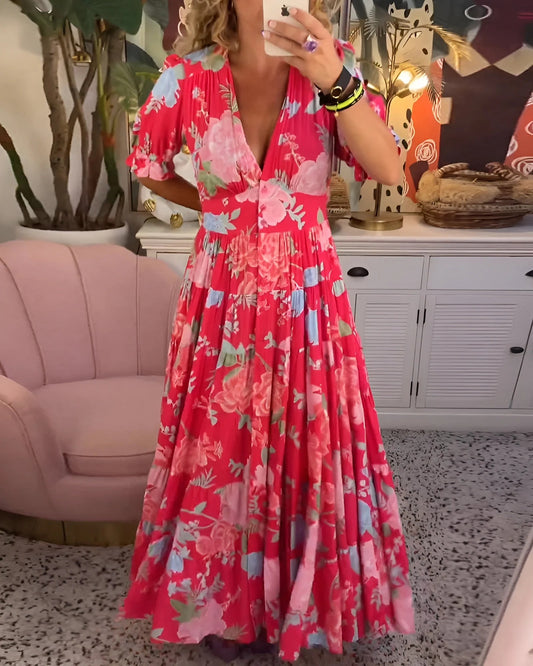 Minelda | Elegante vestito floreale con scollo a V